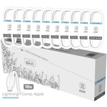 TECH-ONE-TECH Pack 10 Cables Basik Lightning 1m Blanco 2,4A TECH-ONE-TECH Pack 10 Cables Basik Lightning 1m Blanco 2,4A